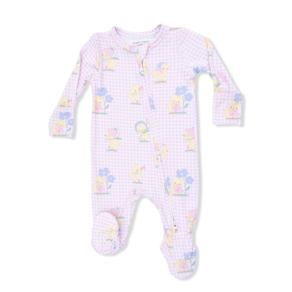Angel Dear Vintage Spring Ducklings 2-Way Zipper Footie – Pink – Newborn – NWT